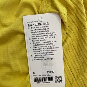 Train to be tank LuLuLemon mustard yellow size 8